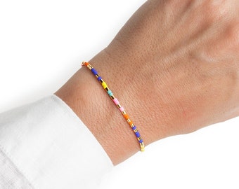 Colorful Seed Bead Friendship Bracelet, Make a Wish Bracelet, Adjustable Gold Cord Bracelet, Minimalist Summer Jewelry, Gift for Her