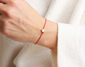 Star Charm Bracelet Red Ribbon Friendship Bracelet,  Red String Bracelet for Women, Wish Bracelet Celestial Jewelry Jewish Star Charm