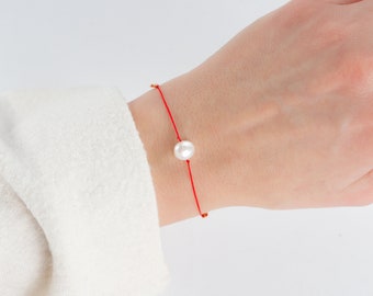 Red String Freshwater Pearl Bracelet Pearl Necklace Pearl Anklet Gift for her Friendship Jewelry