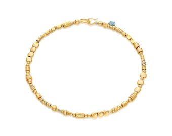 Gold Bead Choker Necklace: Turquoise Star Pendant, Art Deco Style