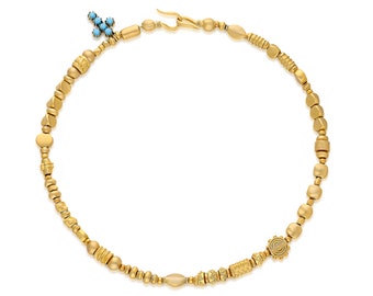 Gold Bead Choker Necklace: Sterling Silver Turquoise Cross, Art Deco