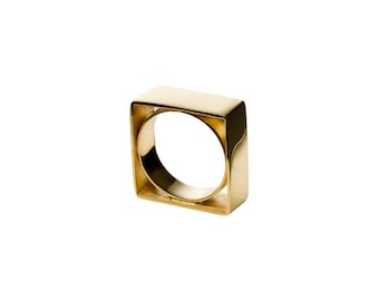 Gold Plated Silver Square Ring: Modernist Geometric Band