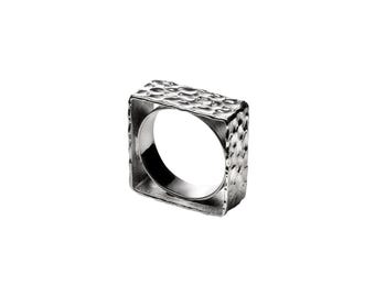 Hammered Silver Square Ring: Unisex Statement Jewelry
