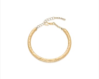 Hammered Gold-Plated Cuff Bangle Bracelet: Adjustable Chain