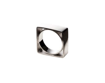 Square Silver Ring: Unisex Modernist Contemporary Jewelry