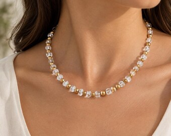 Citrine Choker Necklace, Gold Beaded Art Deco Necklace, November Birthstone Gift for Her