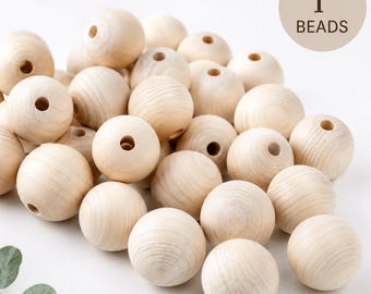 1" Wood Beads Round Ball With Hole DIY Jewelry Beads Garland Making Kids Craft Supplies Natural Round Beads Home Decor Garland Balls