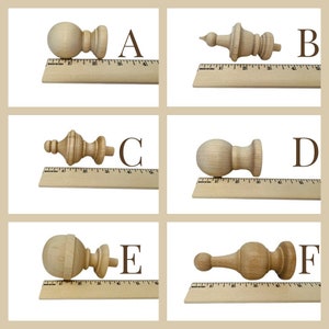 QTY 1 Natural Wood Finials,Jar Tops, Wood Finials, Decorative Accents, Wood Finial Furniture, Decorative Pieces, Curtain Rod, Dowel Finials image 2