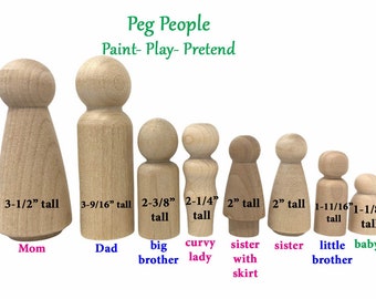 QTY 1- Wooden People, Wooden Family, Wood Cake Toppers, Waldorf DIY Wood Craft-Paint Your Own  Peg Doll, Cake Topper, Wood People Figures