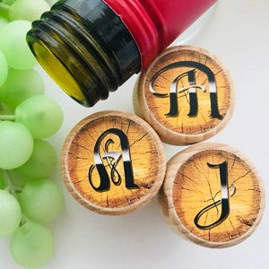 Wood Monogram Wine Stoppers, Personalized Wine Stopper, Alphabet Stoppers, Bridesmaid Wine Stopper, Wedding Favors, Thank You Favors