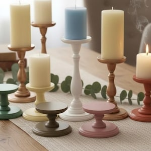 Wooden Pillar Stand Decorative Pedestal Table Accent Rustic Style Modern Farmhouse Decor Piece Handmade Handpainted Candle Holder Bathroom image 1