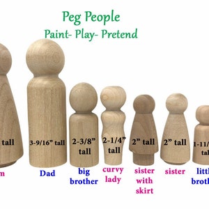 QTY 1- Wooden People, Wooden Family, Wood Cake Toppers, Waldorf DIY Wood Craft-Paint Your Own  Peg Doll, Cake Topper, Wood People Figures
