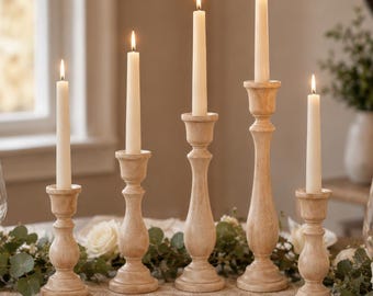 Wedding Candlestick Set Table Centerpiece Wedding Decor Dining Candle Holder Rustic Style Maple Wood Reception Table Decor Ideas Set of 5