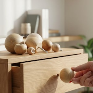 Wood Ball Knobs Dresser Drawer Knobs Furniture Hardware Crafting Balls Doll Heads  Cabinet Kitchen Hardware Crafting Jar Toppers Set of 10