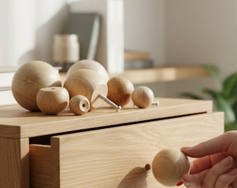 Perillas de bola de madera para cajones de tocador, herrajes para muebles, bolas para manualidades, cabezas de muñeca, herrajes para gabinetes de cocina, adornos para frascos para manualidades, juego de 10