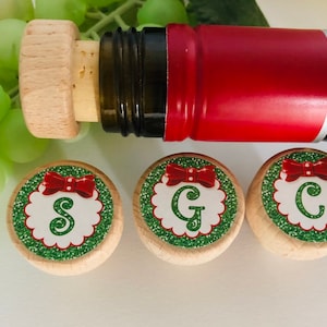 Lettered Christmas Wine Stoppers Personalized Wine Stopper Party Favors Gift Under Ten Christmas Gift Wine Gift, Holiday Wine
