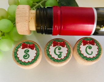 QTY 1- Lettered Christmas Wine Stoppers, Personalized Wine Stopper, Party Favors, Gift Under Ten, Christmas Gift, Wine Gift, FREE SHIPPING