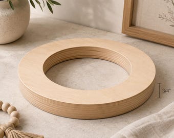 Wood Ring 3/4 Inch Thick Round Wood Frame Circle Craft Ring Unfinished Wood Wreath DIY Picture Frame Wooden Hoop Craft Supplies Ring Cutout