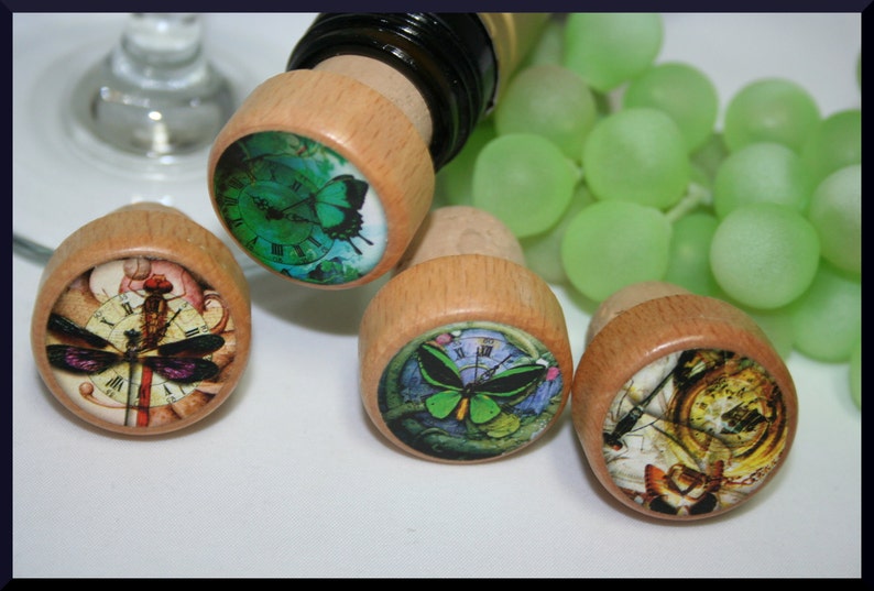 QTY 1 Wine Stoppers Dragonflies and Butterflies Steam Punk Wine Stoppers, Over 40 Wine Stopper Designs, Friend Gift, Wedding Favor, Cork image 2