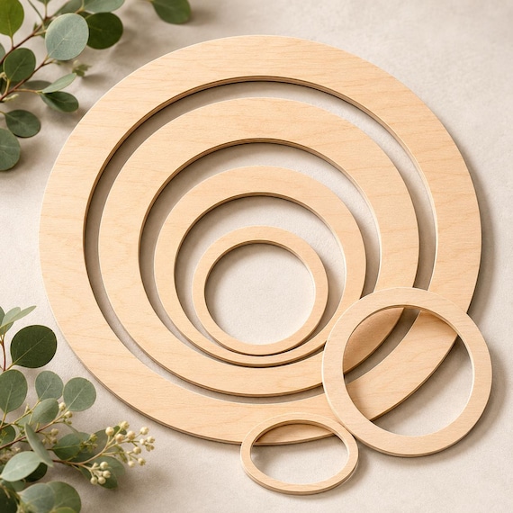 Custom Wood Ring Shape DIY Circles Frame Round Picture Frame Door Wreath Wood Craft Shapes Craft Ring DIY Frame Circle Ring 1/2 Inch Thick