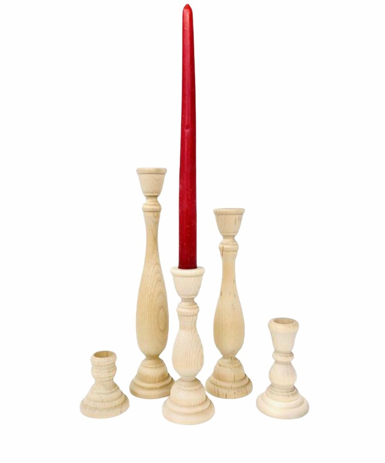 5 Wooden Candlesticks Paired Candlesticks Wood Etsy