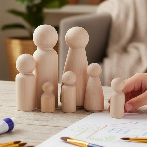 Wooden Peg Dolls Bride Groom Rustic Wedding Cake Topper Wood People Peg Dolls Waldorf Kids Play DIY Craft Paint Doll Figures Kids Crafts