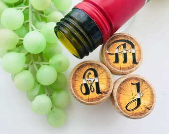 QTY 1- Wood Monogram Wine Stoppers, Personalized Wine Stopper, Alphabet Stoppers, Bridesmaid Wine Stopper, Wedding Favors, Thank You Favors