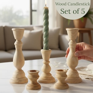 Wood Candlesticks DIY Taper Candle Holder for Weddings Home Wooden Candlesticks Wedding Decor Home Mantel Decorations Set of 5 Candleholders