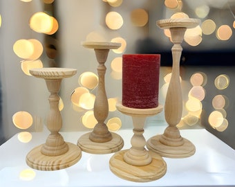 QTY 1- Wood Pillar Candlestick Holders, Candle Holder, Home Decor, Tall Candlestick Holders,Wedding Table Candlestick Holders, Various Sizes