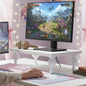 Computer Monitor Stand Wood Office Decor Student Desk Organizer Gaming Desk Setup for Gamer Gift Computer Stand Laptop Holder Office Stand