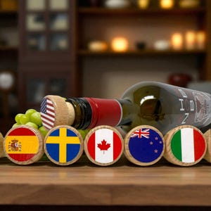 International Flag Wine Stoppers Country Bottle Stopper Gift Italy France USA UK World Flags Travel Themed Wine Gift Unique Bottle Stopper