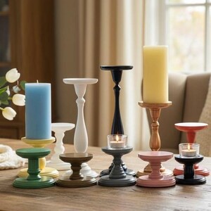 Wooden Pillar Stand Decorative Pedestal Table Accent Rustic Style Modern Farmhouse Decor Piece Handmade Handpainted Candle Holder Bathroom image 9