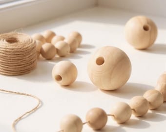 1" Ball Bead Round Beads with Hole for Jewelry Making Garland Beads Kids Craft Wood Beads Jewelry Beads Round Ball Home Decor Projects