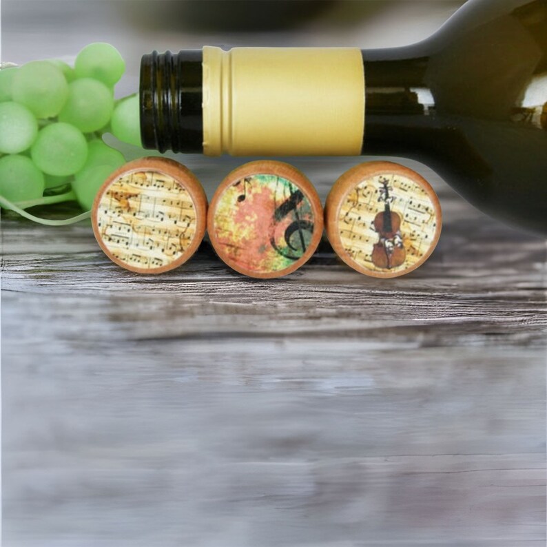 QTY 1 Music Wine Stopper, Wine Stopper, Cork Stopper, Music Sheet Stopper, Wine Cork, Wedding Stopper, Wine Gift, Music Lover Gift image 2