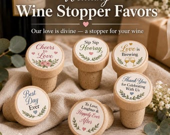 Wedding Wine Stopper Bottle Cork Favor Bridal Shower Gift Reception Guest Present Rustic Wood Cap Ceremony Keepsake Souvenir Engagement