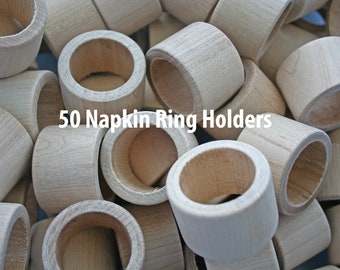 QTY 50- Natural Wood Napkin Ring Holder, Wedding Napkin Rings, Natural Napkin Ring Holder, DIY Wood Napkin Rings, Table Setting Decor