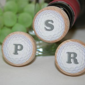 Lettered Golf Ball Wine Stopper Golf Gift Golf Lover Fathers Day Gift Wine Lover Wine Stopper Wedding Favor, Dad Gift, Cork