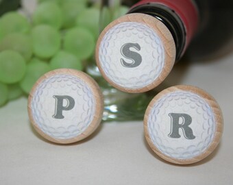 QTY 1- Lettered Golf Ball Wine Stopper, Golf Gift, Golf Lover, Fathers Day Gift, Wine Lover, Wine Stopper, Wedding Favor, Dad Gift, Cork