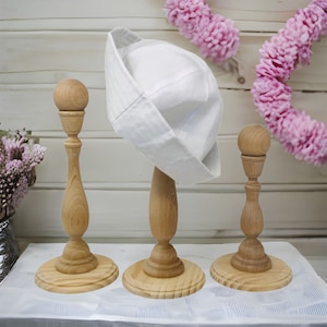QTD 1- Suportes de chapéu de madeira, suporte de chapéu, suporte de chapéu de bebê, exibição de chapéu, cabideiro de chapéu, suporte de chapéu adulto, suporte de chapéu de madeira natural, suportes de manequim