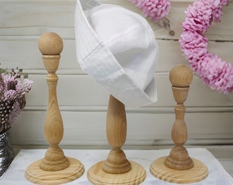 Wood Hat Stand Holder for Baby and Adult Natural Wooden Hat Rack Hat Display Stand Mannequin Stand for Caps Beanies and Accessories