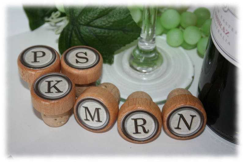 QTY 1 Monogram Wine Stoppers, Lettered Wine Stopper, Wedding Wine Stopper, Bridesmaid Wine Stopper, Thank You Favors, Cork, Wine Gift image 2