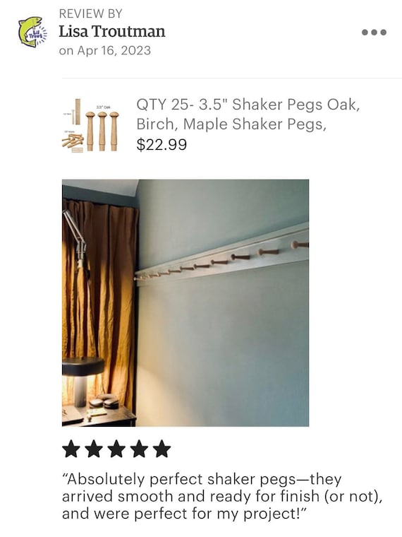 Shaker Pegs Oak 3-1/2 Long Each