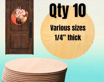 QTY 10- 14", 16", 18" Wood Circles 1/4" Thick, Unfinished Circles, Door Circle Signs, DIY Sign, Birch Plywood With/Without Holes for Hanging