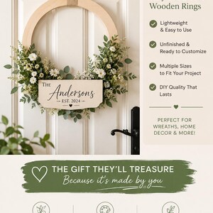 Custom Wood Ring Shape DIY Circles Frame Round Picture Frame Door Wreath Wood Craft Shapes Craft Ring DIY Frame Circle Ring 1/2 Inch Thick image 9