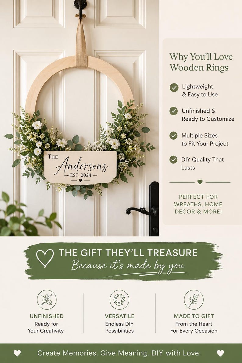 Custom Wood Ring Shape DIY Circles Frame Round Picture Frame Door Wreath Wood Craft Shapes Craft Ring DIY Frame Circle Ring 1/2 Inch Thick image 9