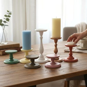 Wooden Pillar Stand Decorative Pedestal Table Accent Rustic Style Modern Farmhouse Decor Piece Handmade Handpainted Candle Holder Bathroom image 2