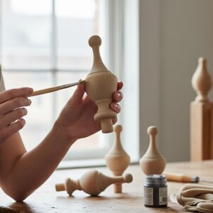 Unfinished Maple Finial Wood Craft Supply Kit Furniture Accent Piece DIY Project Material Natural Wood Construction Home Decoration Element Curtain Rod End Chair Post Topper Bedpost Decoration Jar Lid Cover Quality Wooden Component Ready