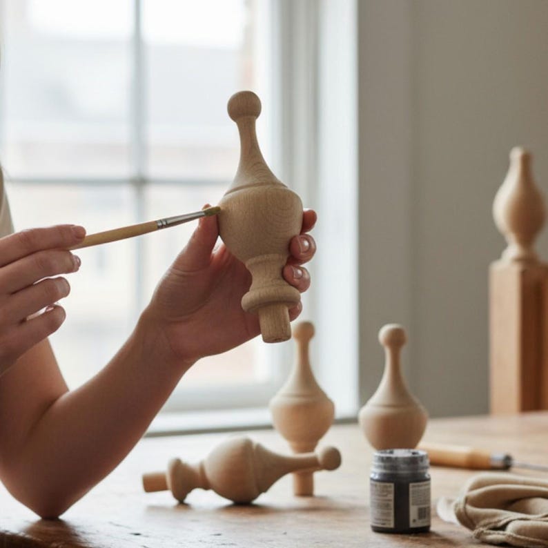 Unfinished Maple Finial Wood Craft Supply Kit Furniture Accent Piece DIY Project Material Natural Wood Construction Home Decoration Element Curtain Rod End Chair Post Topper Bedpost Decoration Jar Lid Cover Quality Wooden Component Ready