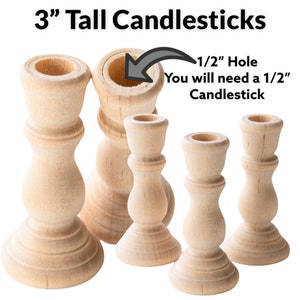 QTY 1 Natural Wood Candlestick Holders DIY Wedding Accents, Home Decor, Cake Tier Spacers, Holiday Candle Holders, Wax Candlestick Holders 3" tall x 1-3/8 inches