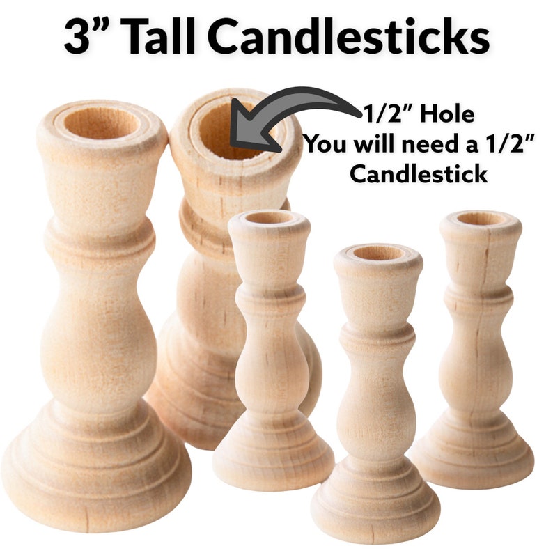 QTY 1 Natural Wood Candlestick Holders DIY Wedding Accents, Home Decor, Cake Tier Spacers, Holiday Candle Holders, Wax Candlestick Holders 3" tall x 1-3/8 inches